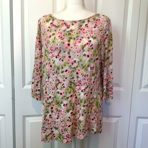100% Linen J. Jill Love Linen Pink Green Floral Spring Summer Top